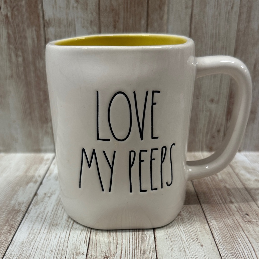 White Rae Dunn Ceramic Mug with Yellow Interior - Love My Peeps
